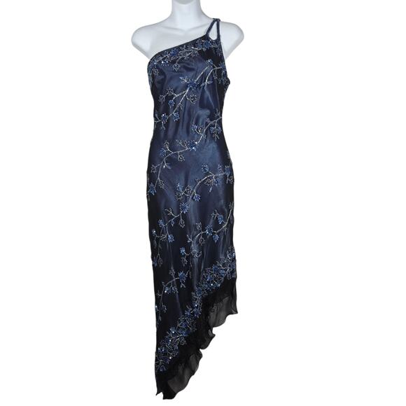Vtg 90s Scala Silk Asymmetrical Beaded Dress Small Bias Cut Whimsigoth Dk Fairy - Picture 1 of 16